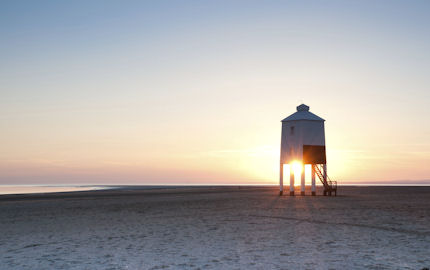 A lighthouse at low tide in Burnham-on-Sea, Somerset
